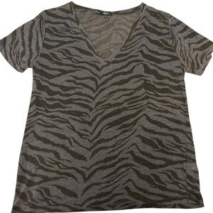 RAILS Cara Tiger Stripe V-Neck Linen-Blend Tee Charcoal/Gray Black Women Med